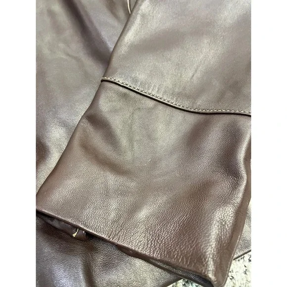 Luxury Women's Genuine Leather Real Fur Collar Jacket Brown Warm Winter Coat Y2K - Picture 11 of 14